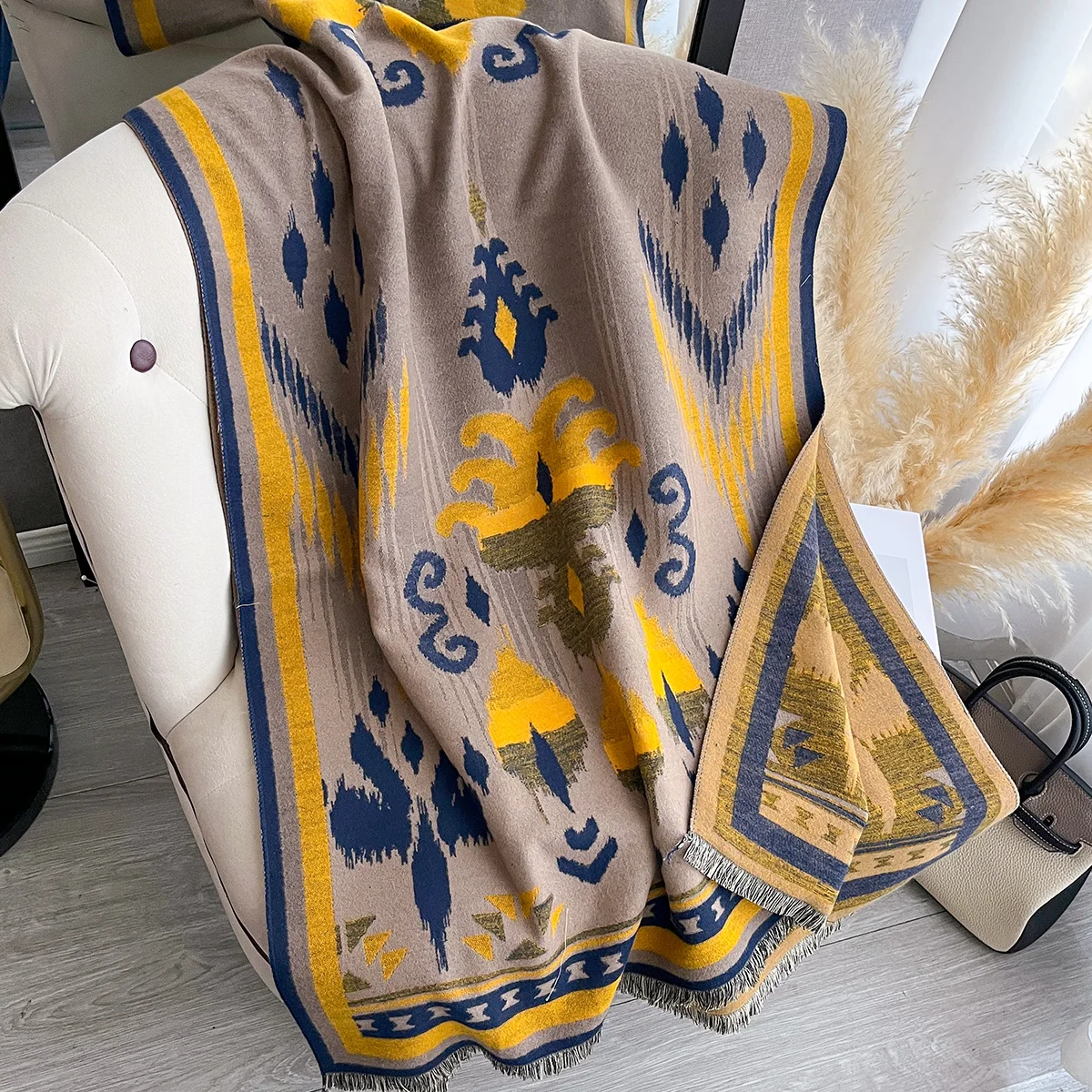Women's New Winter Thick Double-Sided Jacquard Faux Cashmere Scarf - Warm Pashmina Shawl, Cold & Wind Resistant Blanket