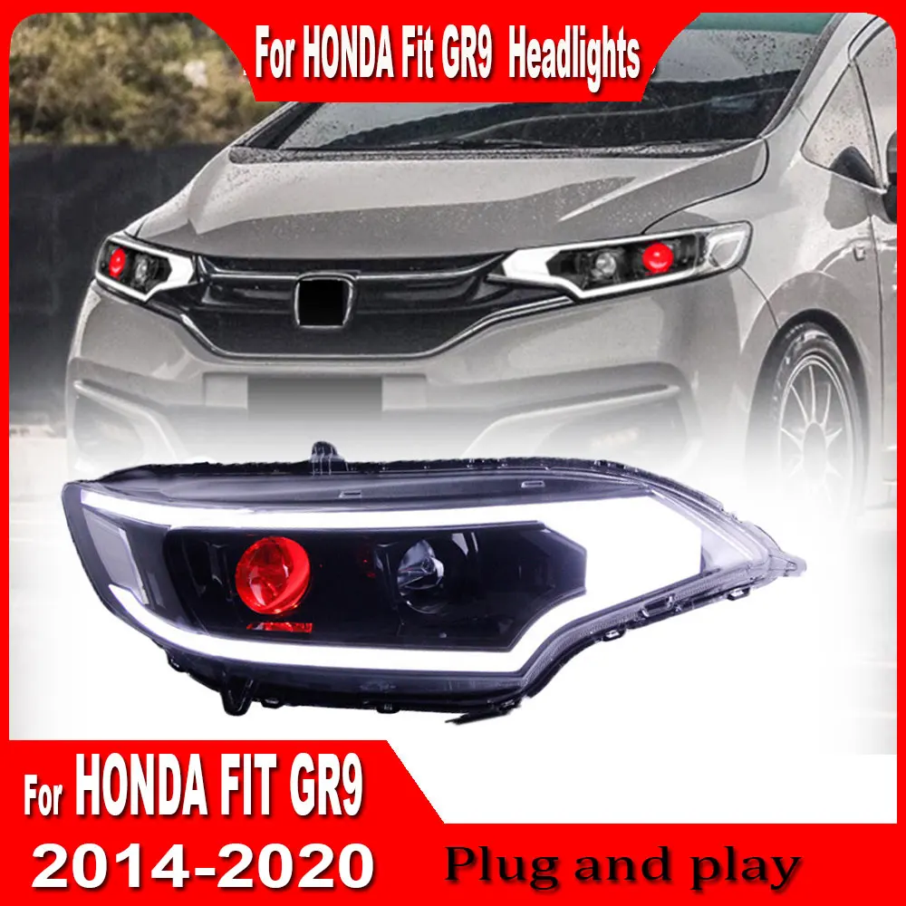 Pair Front Lamp for Honda Jazz Fit GK5 LED Headlight 2014-2020 Turn Signal LED DRL Double Lens Hid Bi Xenon Auto Accessories