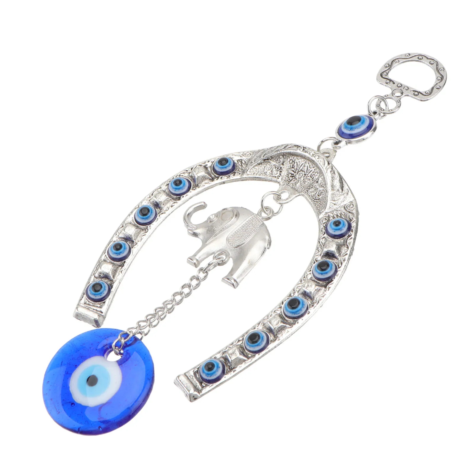 

Elephant Hanging Ornament Blue Eyes Pendant Turkish Alloy Horseshoe Decor Lucky Protective