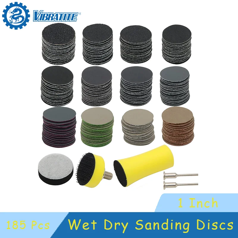 

1 Inch Wet Dry Sanding Discs Hook and Loop Grit 60-10000 Sandpaper Sanding Tool with 1/8 Inch Shank for Wood Metal Polishing