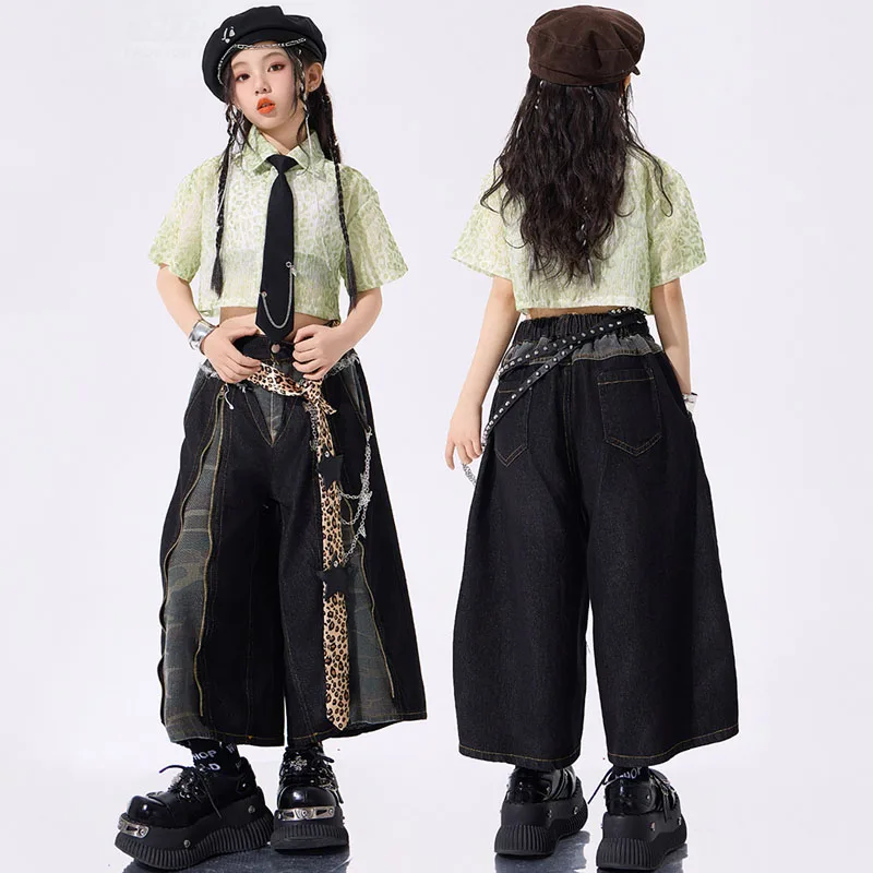 2026 Kinder Jazz-Tanzkleidung Grünes Hemd Hip-Hop-Hose Mädchen Kpop Show Performance Bühnenkleidung Mode Streetwear AMY3397