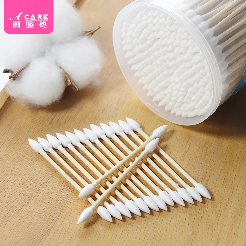 DX01/Cotton Swab/A1PQ0-Easy to Use Cleaning Cotton Swab Pointed round Double-Headed Wood Spiral Small Makeup Hygiene Hou