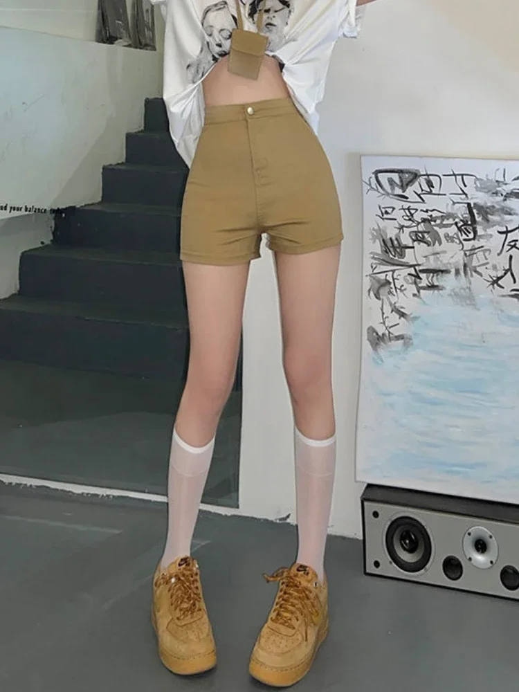 Denim Shorts Women Skinny Korean Style High Waist Sexy Simple All-match Fashion Streetwear Summer College Pockets Elegant Chic