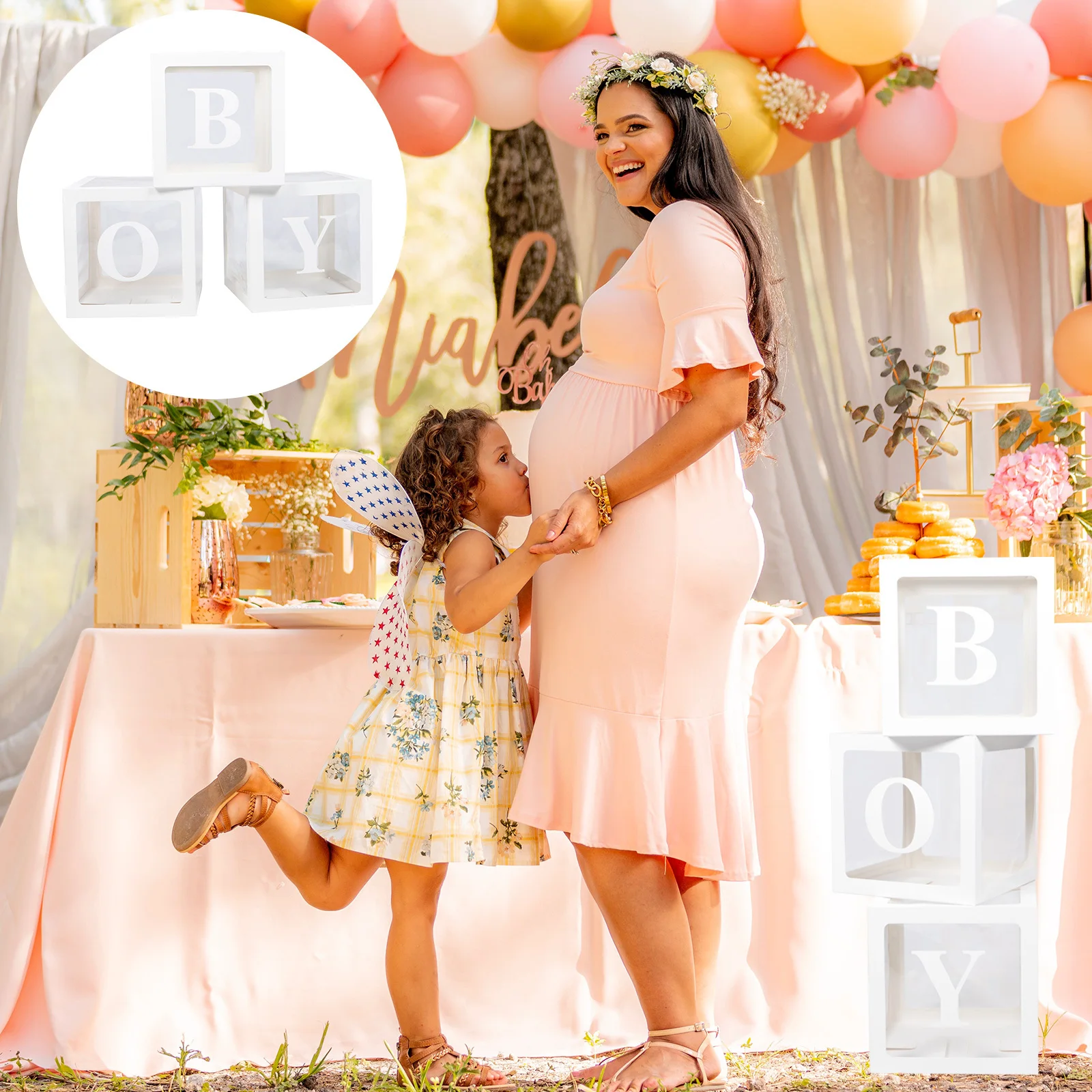 

1Set Transparent Balloon Box Baby Shower Decoration Folding Party Favors Baby Birthday Supplies Letter Pattern Balloon Holder