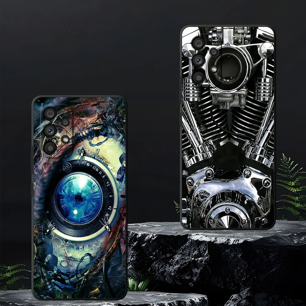 Steampunk Gear Mechanical Black Phone Case for Samsung Galaxy A16 A54 A34 A12 A14 A33 A15 A21s A53 A55 A35 A51 A11 A17 TPU Cover