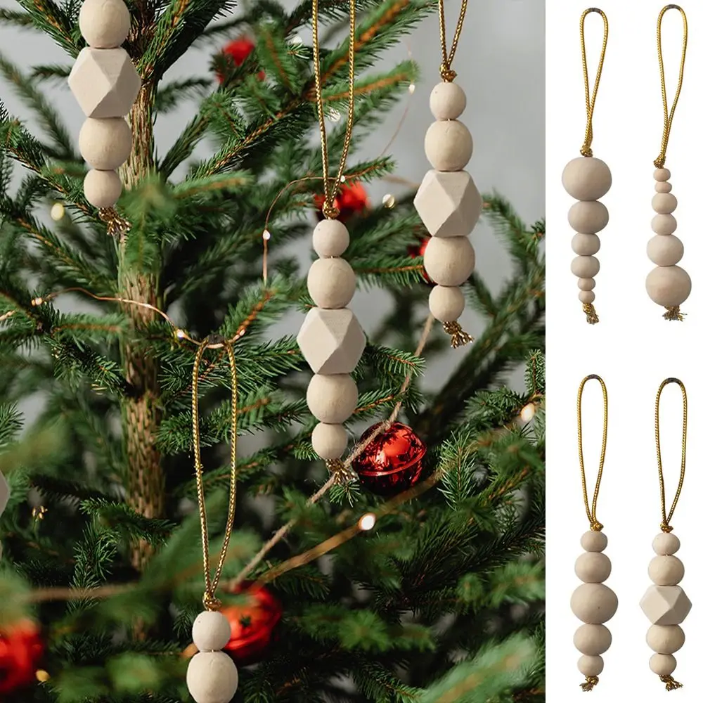 3pcs Christmas Tree Ornament Wooden Bead String Pendant Christmas Wooden Bead Pendant Christmas Tree Hanging Pendant Decoration