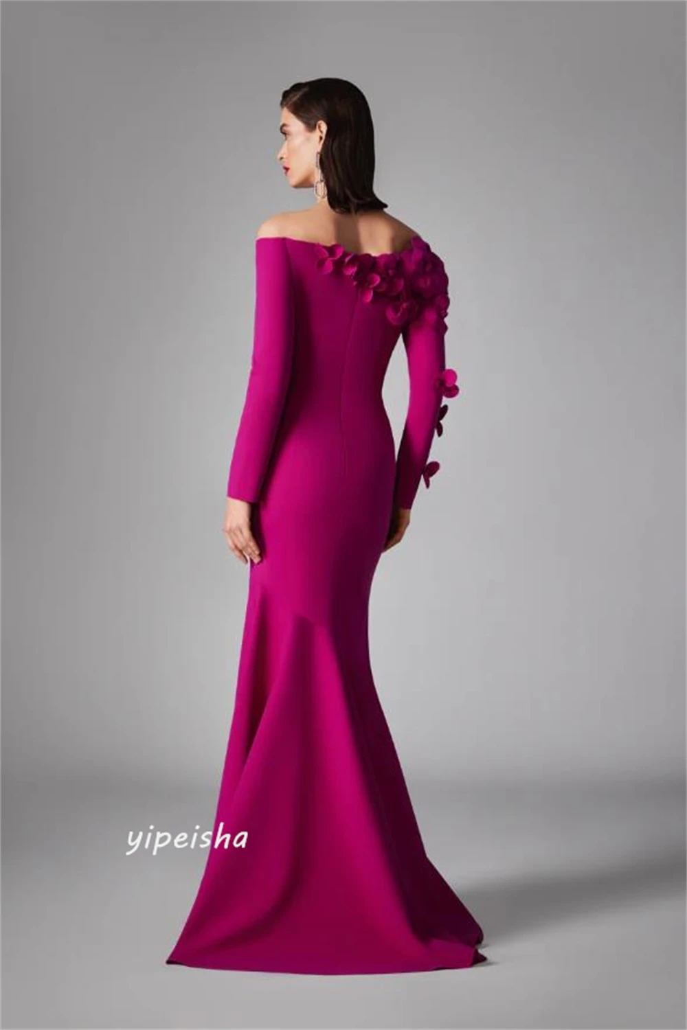 Prom Dress Jersey Flower Draped Valentine's Day Mermaid Off-the-shoulder Bespoke Occasion Gown Long Dresses Saudi Arabia Evening