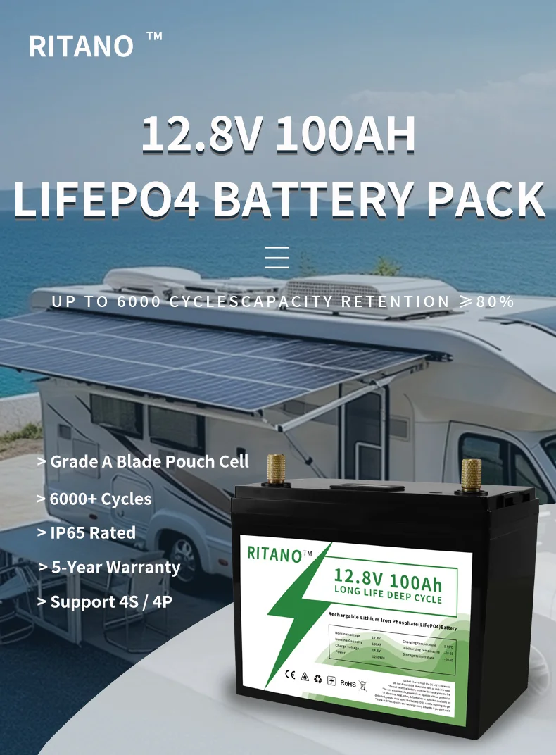 RITANO 12V 50Ah 100AH LiFePo4 Battery 200ah 300Ah Lithium Iron Phosphate Cells Replace ONLY For Backup Power Home Energy Storage