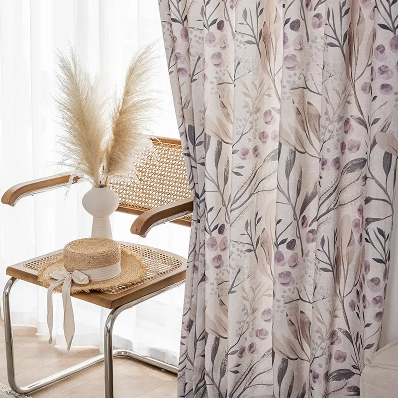 Leaf Modern Simple Polyester-cotton Printed Blackout Window Curtains for Living Dining Room Bedroom Study Hotel Apartment Home