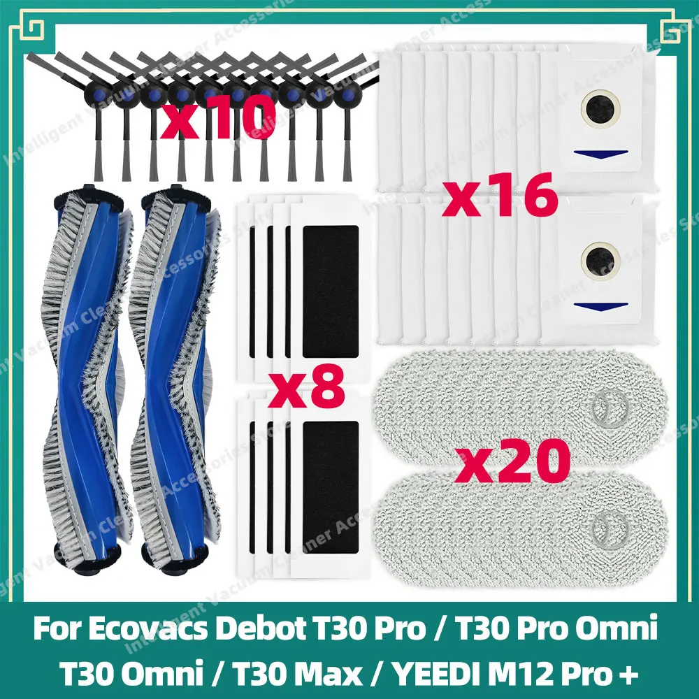 Compatible For Ecovacs Debot T30 Pro / T30 Pro Omni / T30 Omni / T30 Max / YEEDI M12 Pro + Side Brush Filter Mop Dust Bag Parts