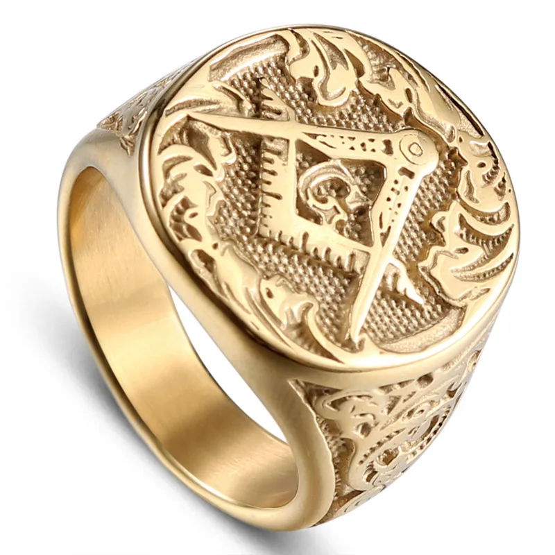 

5 pcs Fashion Masonic Ring Vintage Punk Gold GA Titanium Steel Ring Jewelry Freemasonry Rings for Men