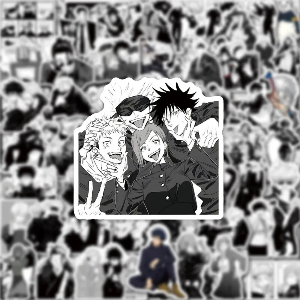 10/30/50/100pcs Jujutsu Kaisen Anime Stickers Cool Black White Manga Sticker Skateboard Phone Notebook Graffiti Decals Kids Toy