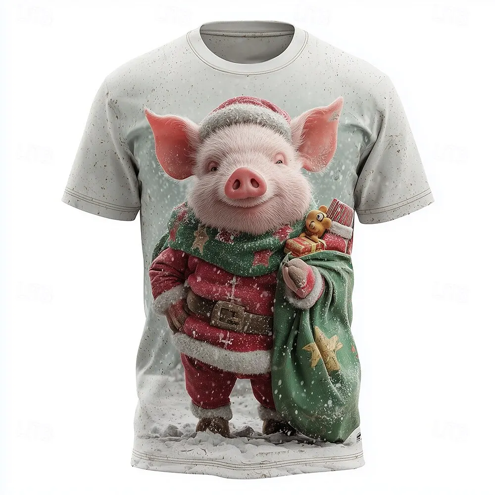 3D طباعة عيد الميلاد لطيف خنزير الجرافيك تي شيرت الأزياء التصميم الإبداعي فضفاض عارضة المحملات مهرجان حزب جولة الرقبة قصيرة الأكمام أعلى