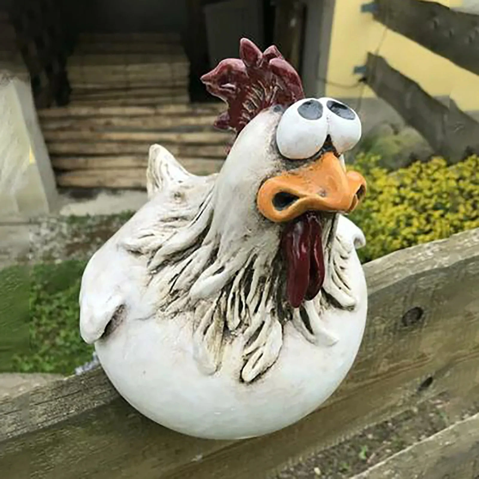 1pc Funny Chicken Fence Decor Statues Resin Farm Yard Chicken Hen Sculpture Art Craft Courtyard Housewarming Home Decoration