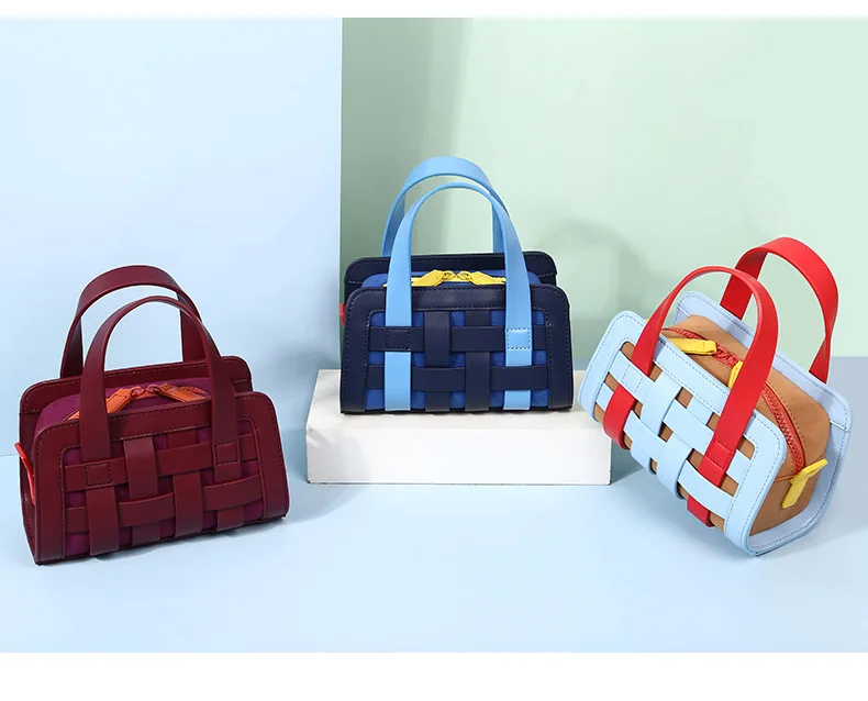 Niche Design Women\'s Splice Handbag Creative Contrast Color Woven Bag 2023 New Fashion Adult Shoulder Bag Ladies Crossbody Bag