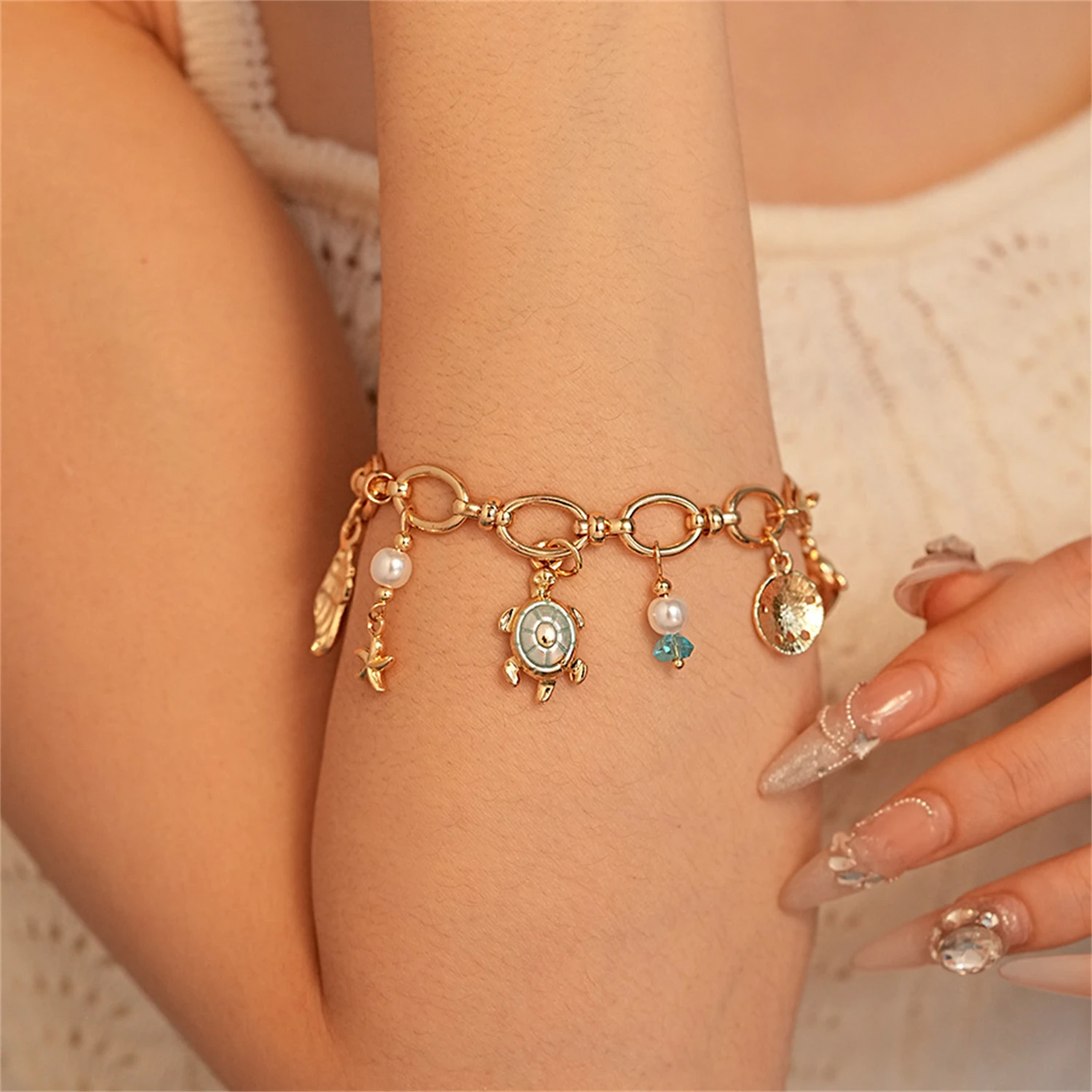 WAKA женские браслеты-подвески в виде океанской тематики с морской звездой, морской конек, морской ракушкой, черепахой и жемчугом, подвески в стиле бохо, летние пляжные украшения WAKA женские браслеты-подвески в виде океанской тематики с морской звездой, морской конек, морской ракушкой, черепахой и жемчугом, подвески в стиле бохо, летние пляжные украшения