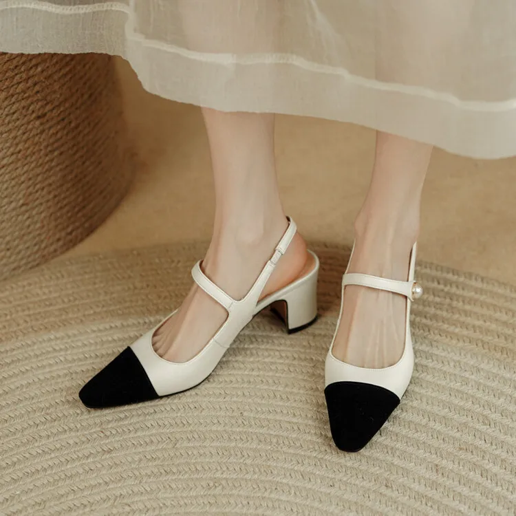 Women Sandals French Style Modern Ladies Elegant Shoes Sheepskin Summer Sandals Slingbacks Spring Pumps On Heel 5 CM