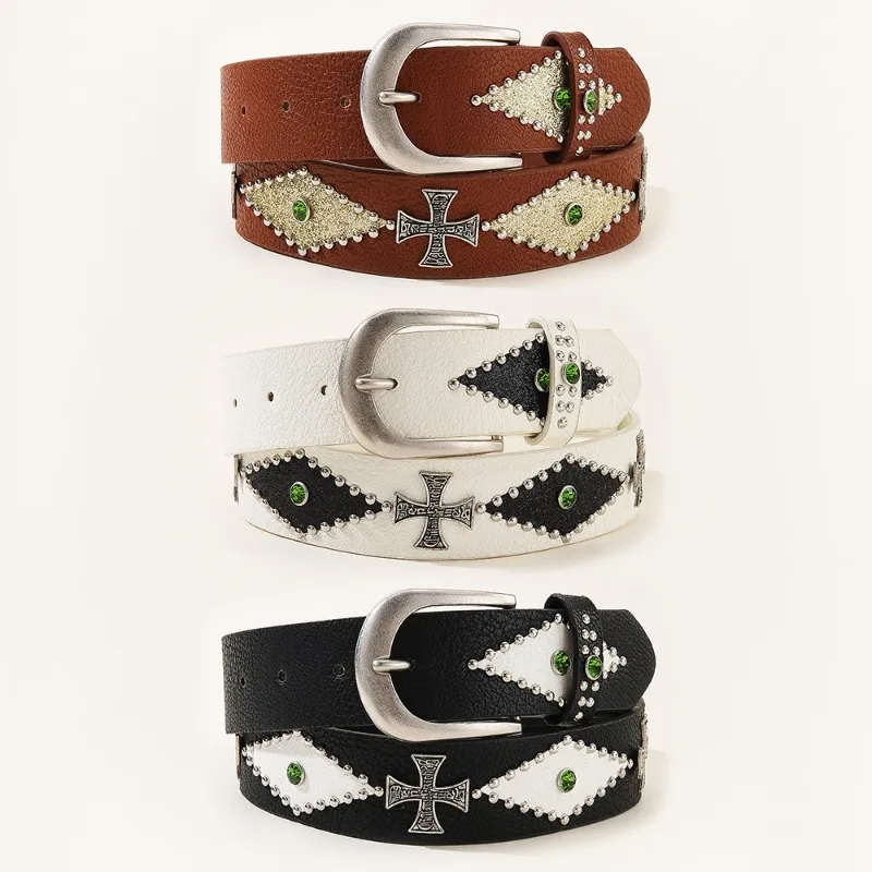 Trendy Punk-Style Versatile Sequin Stud Bead and Pin-Buckle Belt European  American Retro Niche Pin-Buckle Inlaid Belt