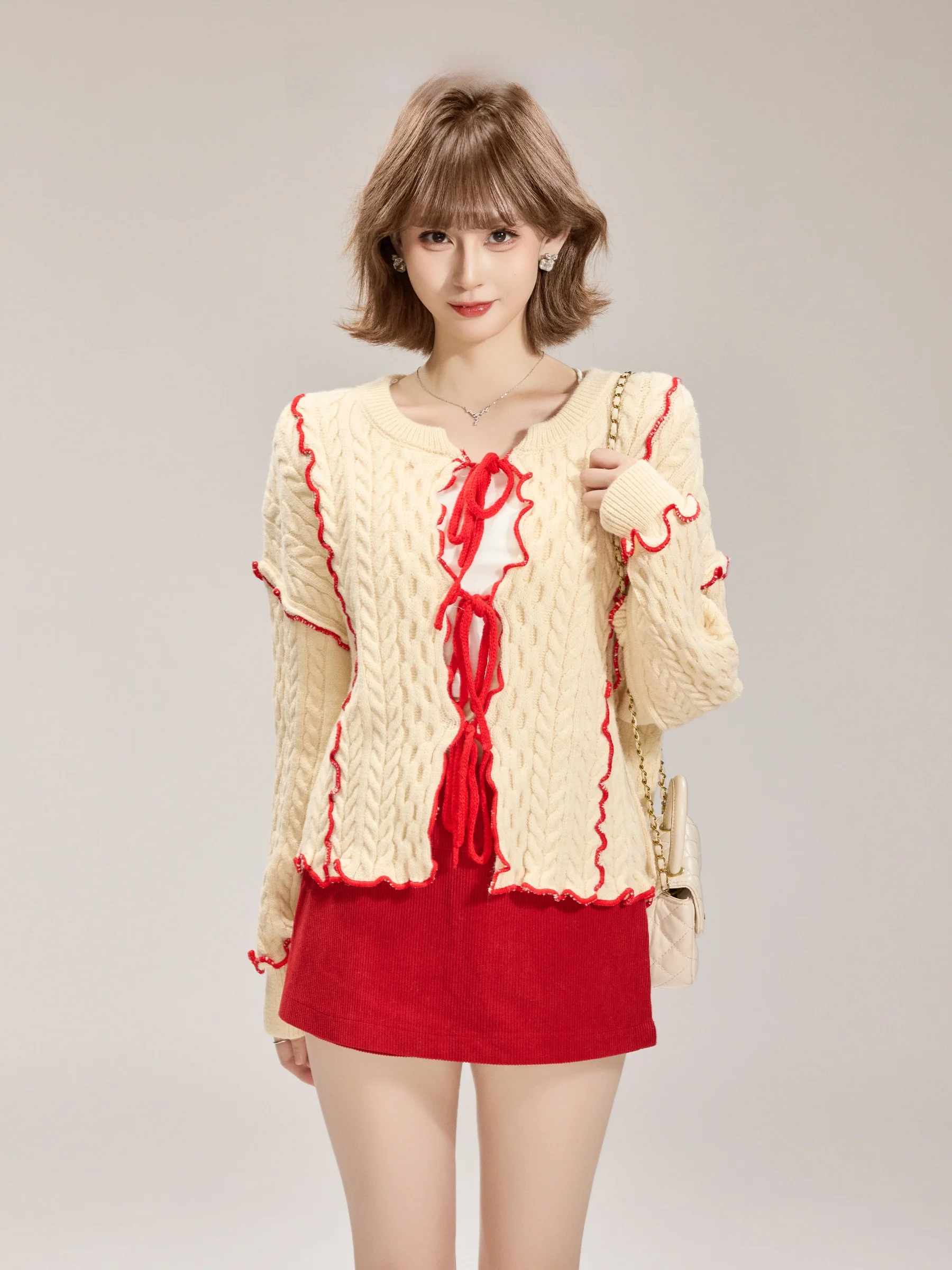

Loose Women's Knitted Sweater Coat Belted Open Cardigan Warm Autumn Winter Faion Sweet Sle Casual Loose Feeling Knitwear