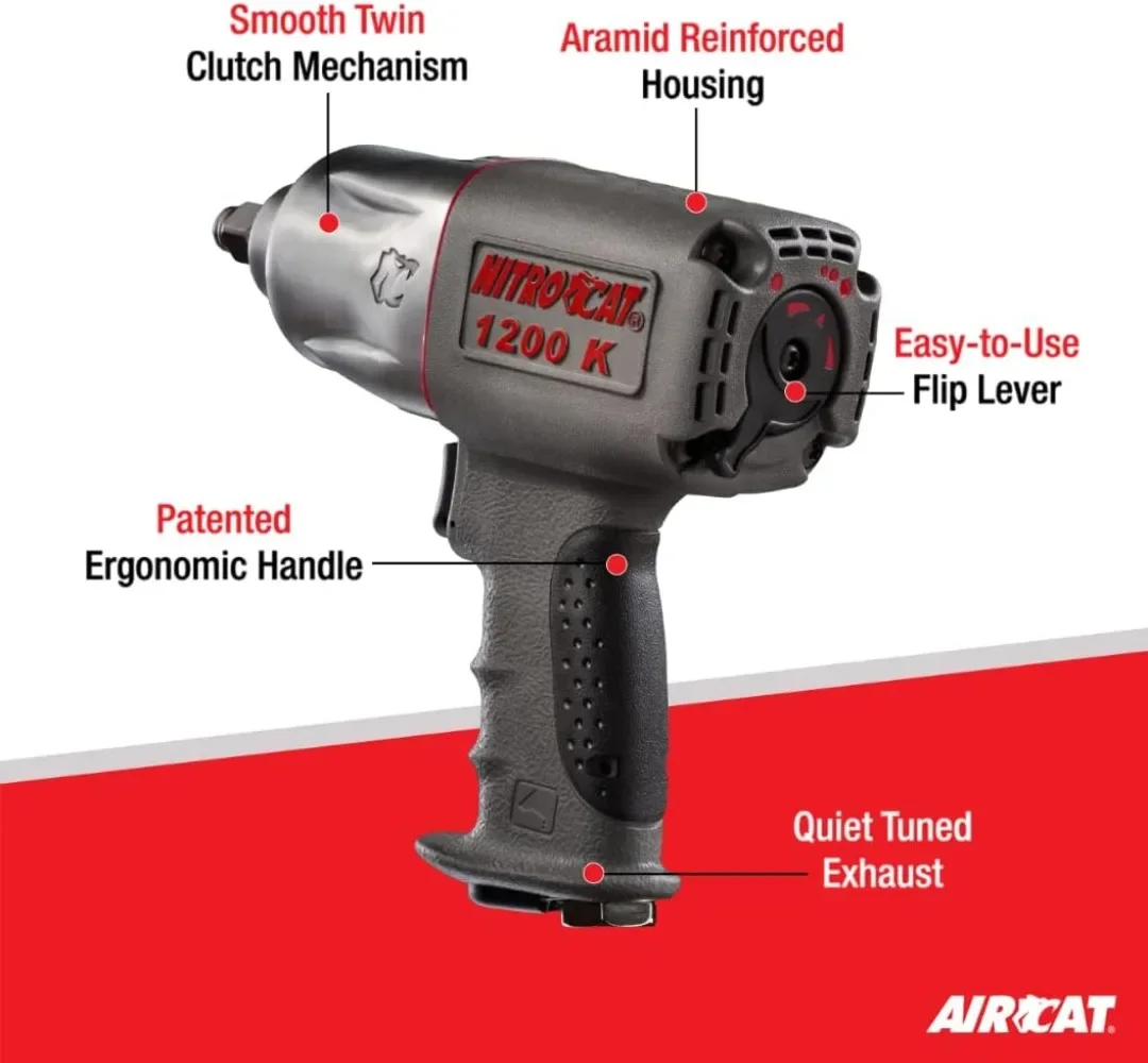 Power Tools 1200-K 1/2-Inch Nitrocat Composite Twin Clutch Impact Wrench 1295ft-lbs