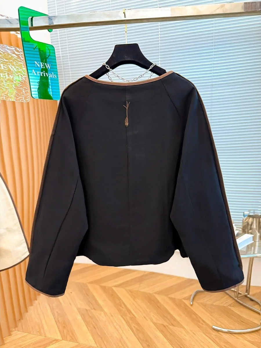 

Аутентичный льняной тяжелый круглый вышивка Ne ort Jaet, повседневный свободный женский топ на осенний сезон, удобный модный