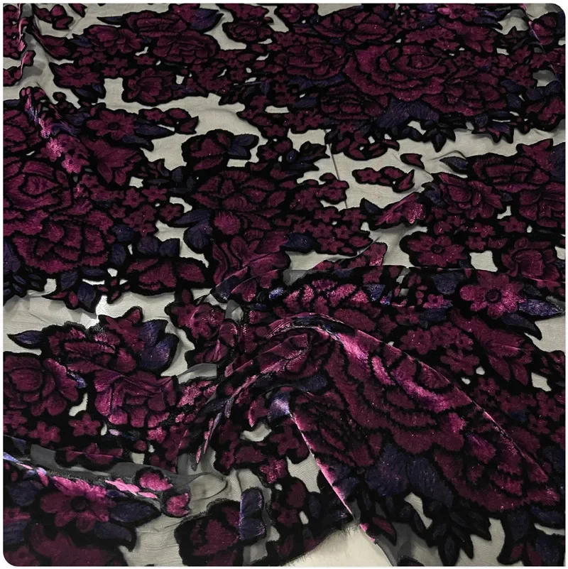 High Grade Purple Flower Mulberry Silk Velvet Cloth Dress Cheongsam Skirt Fabric