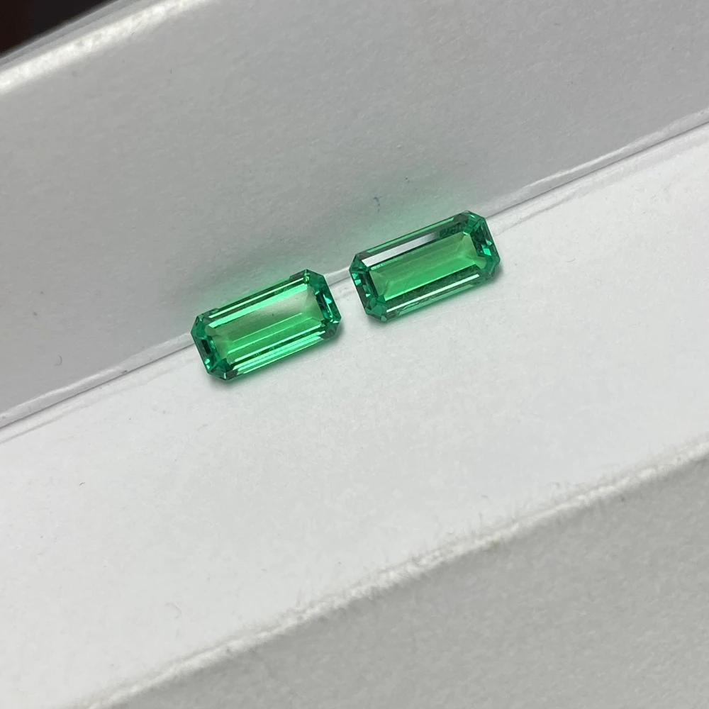 2pcs Rectangle 4x8mm Lab Created Hydrothermal Columbian Green Emerald Stone for Earring