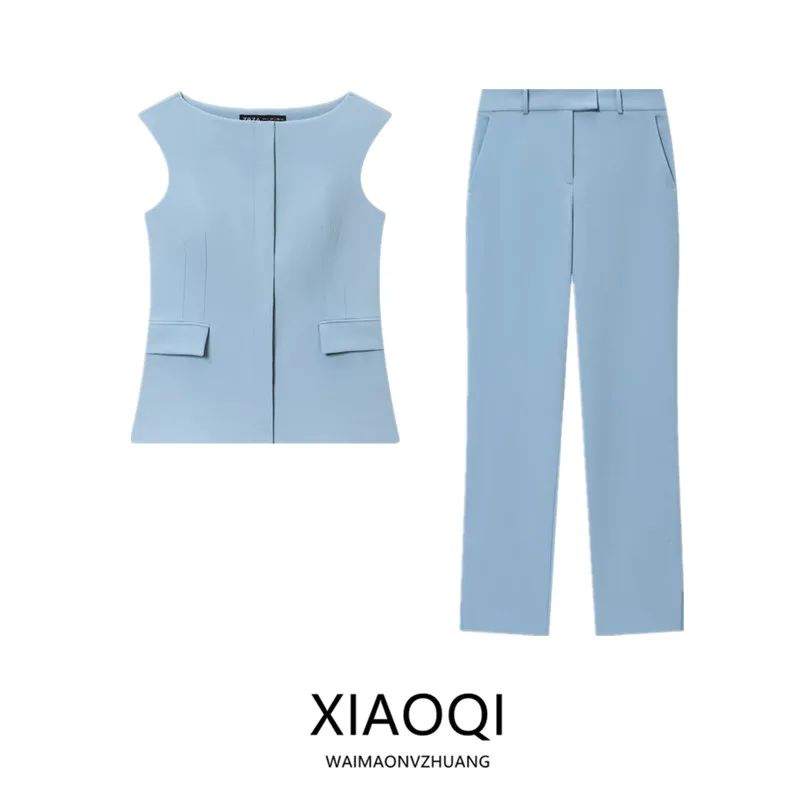 Slim Fit Svel One-oulder Vest Herfst Nieuwe collectie Dames Faion Set met lange broek midden taille Ontwerp 2025, herfstcolle...