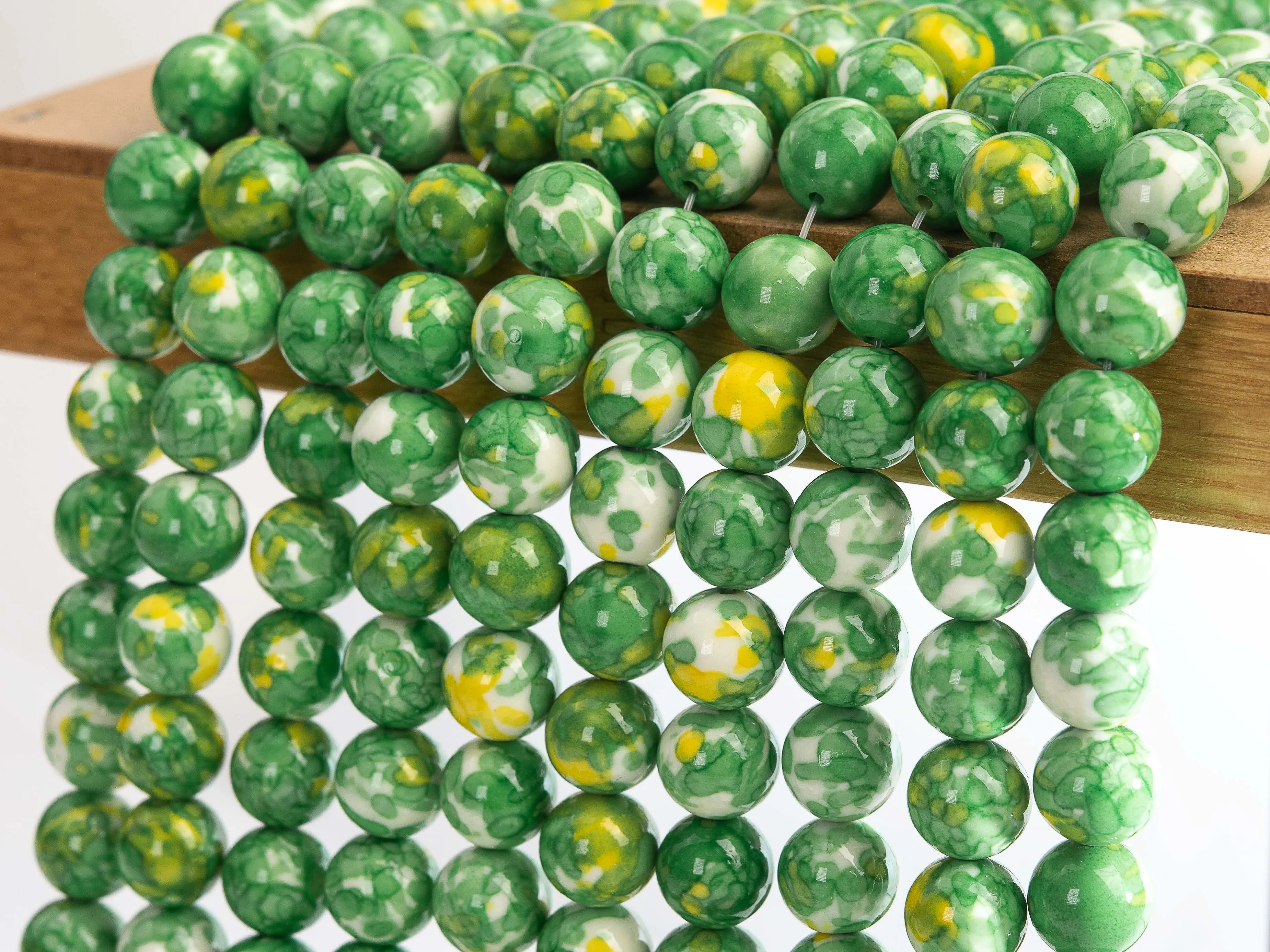 Green & Yellow Rain Flower Jades Loose Beads Round Shape Size Options 4/6/8/10/12mm for Jewelry Making