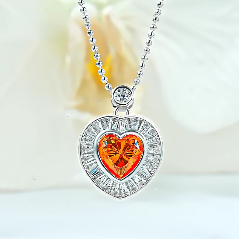 Light Luxury and Minimalist Love Fenda Orange 925 Silver Pendant Necklace, Unique Design, Versatile Retro Sweet Beauty