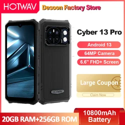 Smartphone TWAV Cyber 13 Pro, 6.6 en effet FHD +, Octa-Core, 20 Go + 256 Go, appareil photo 64MP, batterie 10800mAh, téléphone de charge 20W, salle de bain