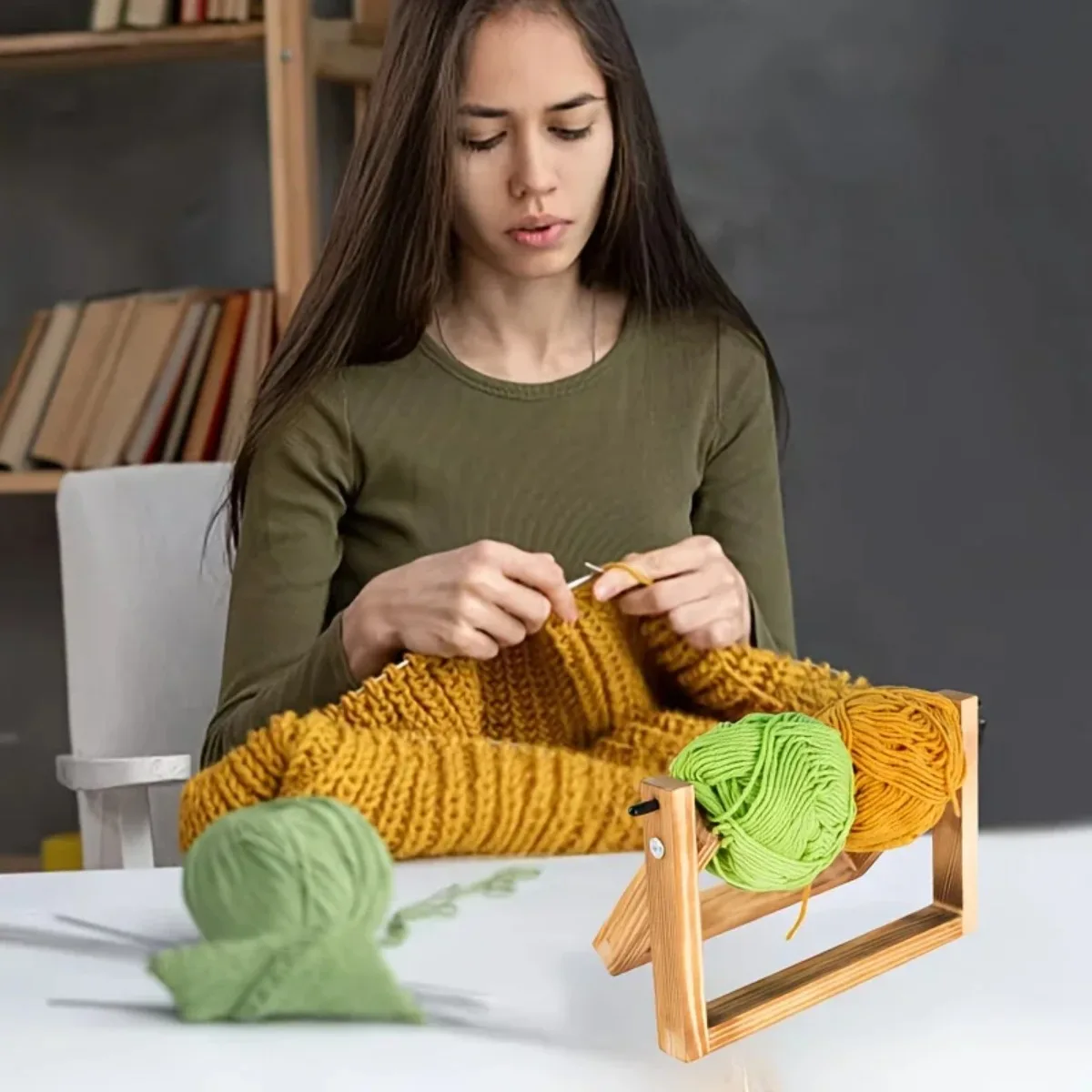 Wood Yarn Swift Holder Horizontal Axis Skein Organizer Knitting Crochet Thread Winder Stand Anti Tangle Fiber Tool Home Craft