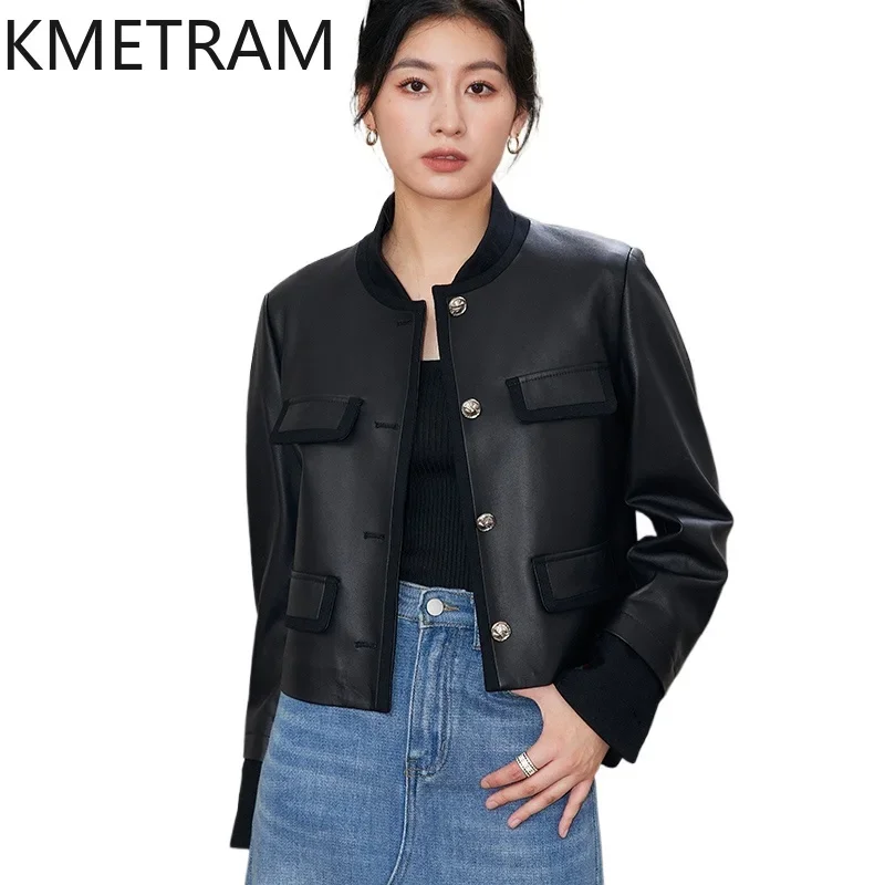 Chaqueta de cuero genuino para mujer, chaquetas cortas negras de piel de oveja auténtica, novedad en prendas de vestir exteriores, ropa de mujer para Otoño e Invierno дубл Javка 2024