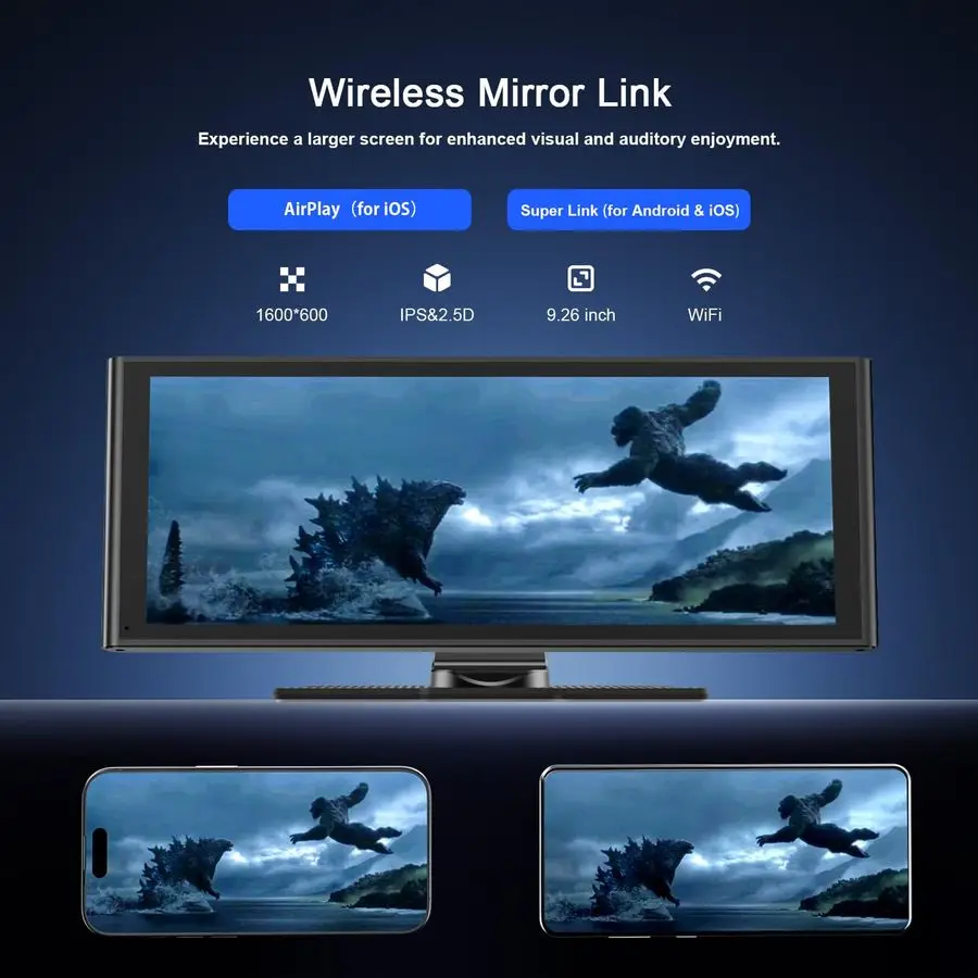 Ekran Carplay Android Auto do samochodu z kamerą cofania, przenośny dotykowy ekran bezprzewodowy, nawigacja GPS, sterowanie głosowe Googel Siri