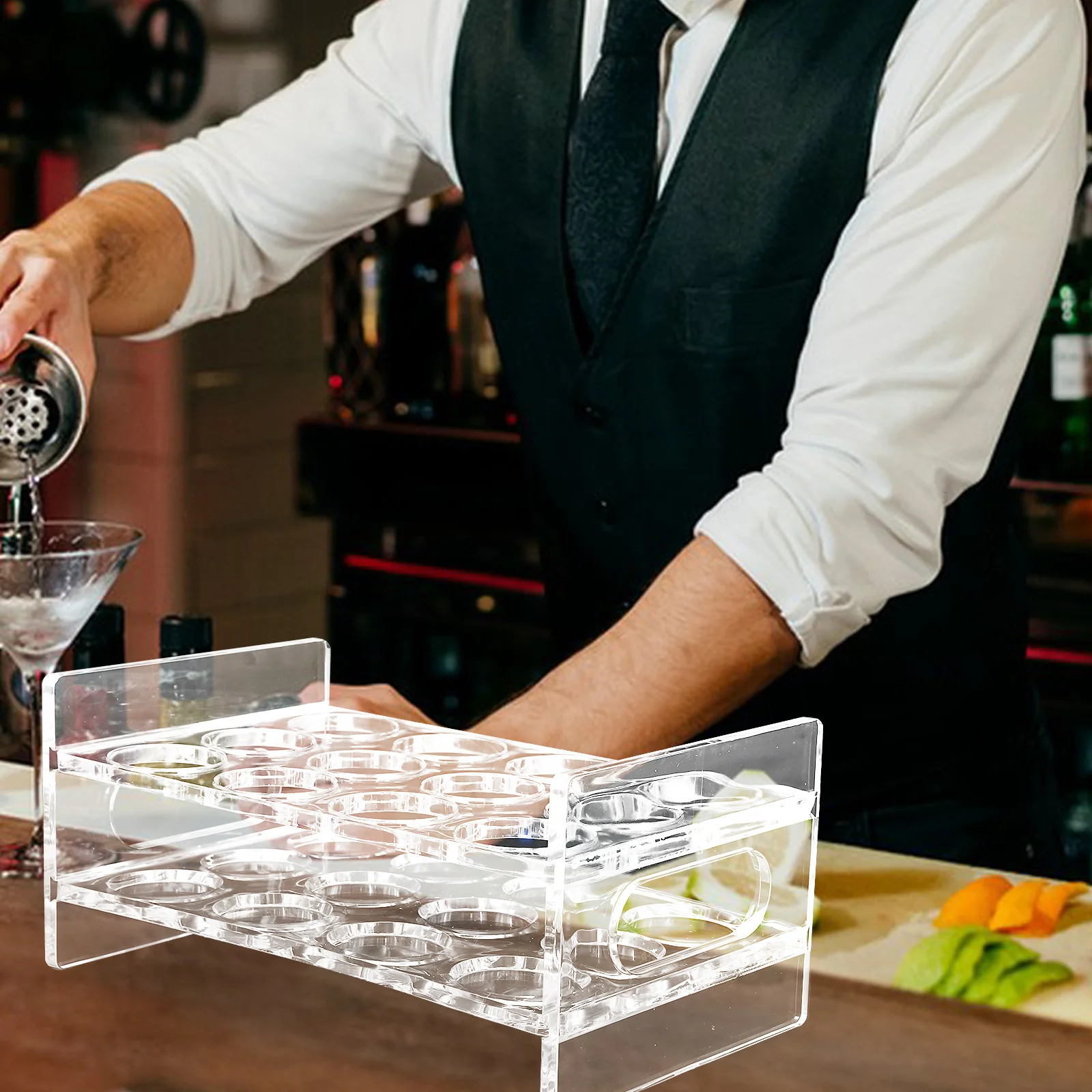 

Transparent Shot Glasses Holder Whisky Cups Storage Carrier Liquor Cup Organizer Bar Drinkware Wine Glass Rack Acrylic