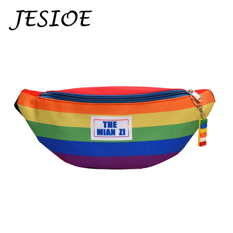 Women Rainbow Striped Fanny Pack Bag Casual Female Waist Pack Adjustable Strap Simple Portable Colorful for Weekend Vacation