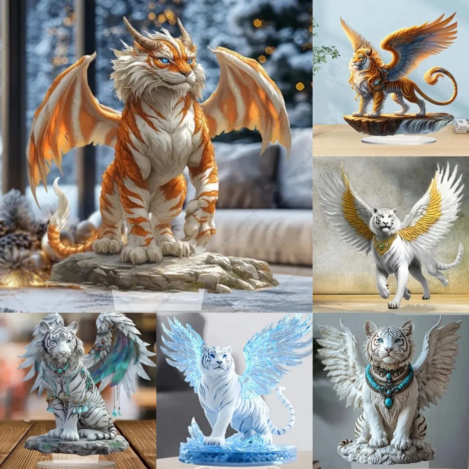 Statua di tigre volante, statuetta acrilica di animali piatti 2D, casa, ufficio, caffetteria, stanza, vetrina, ornamento da tavolo, kit regalo per decorazioni da tavolo