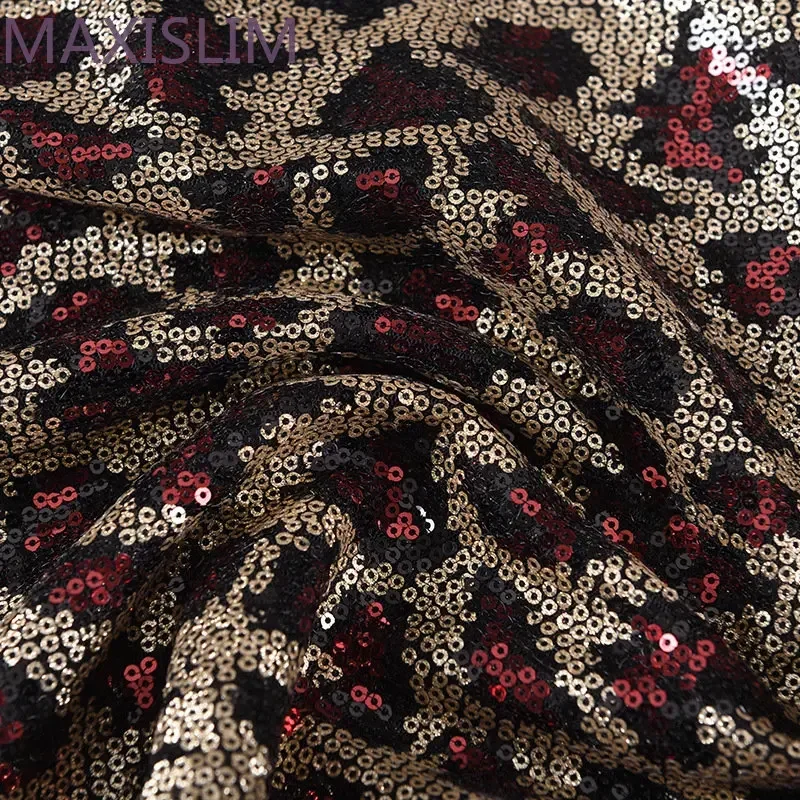 3MM Leopard Print Mesh Sequin Fabric For Women  Evening Dress Bag Background Tablecloth Curtain Embroidered Fabric Wide：125CM