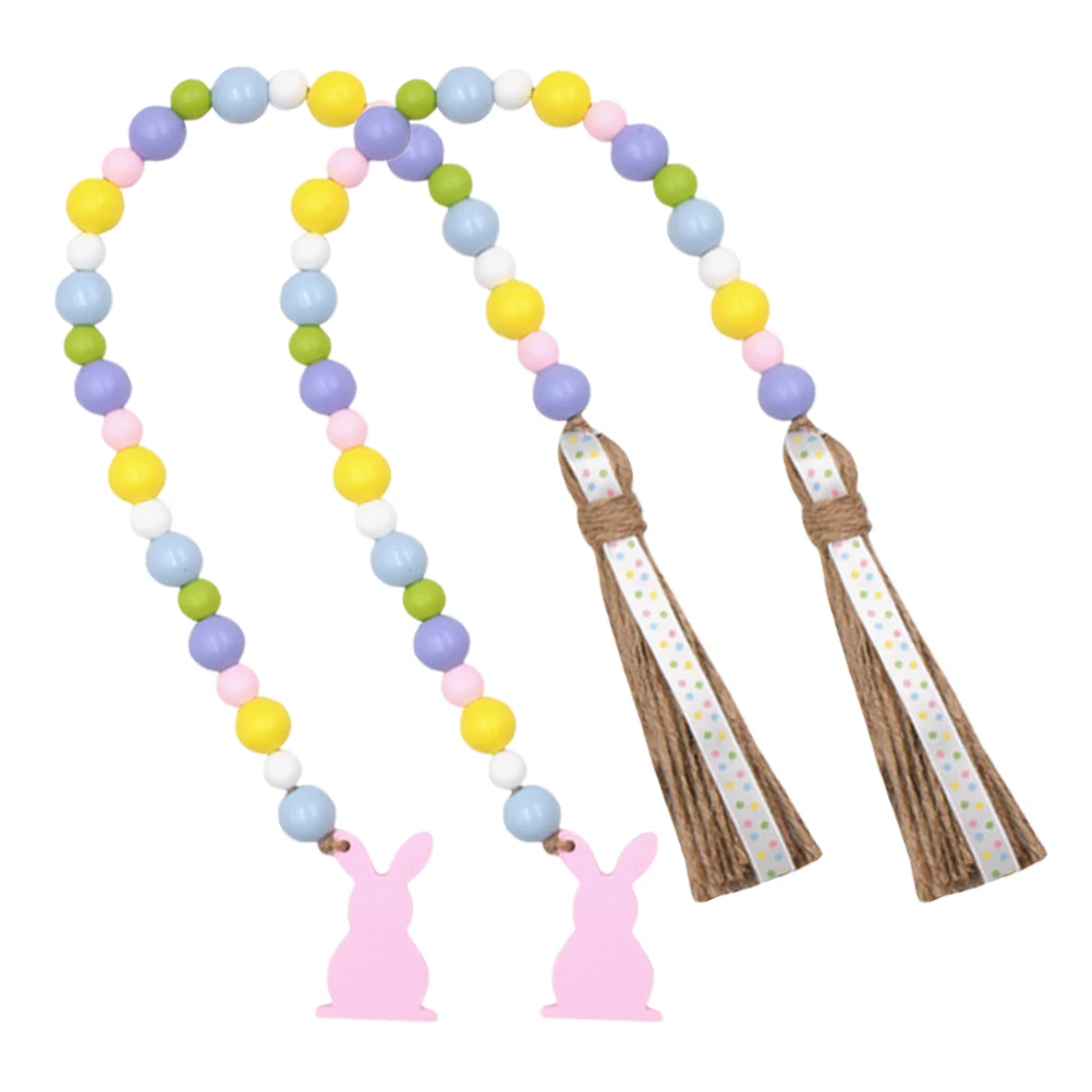 

2pcs Pink Colorful Wood Bead With Tassel Wooden Tassel Decorative Hanging naments Easter Beaded Pendant