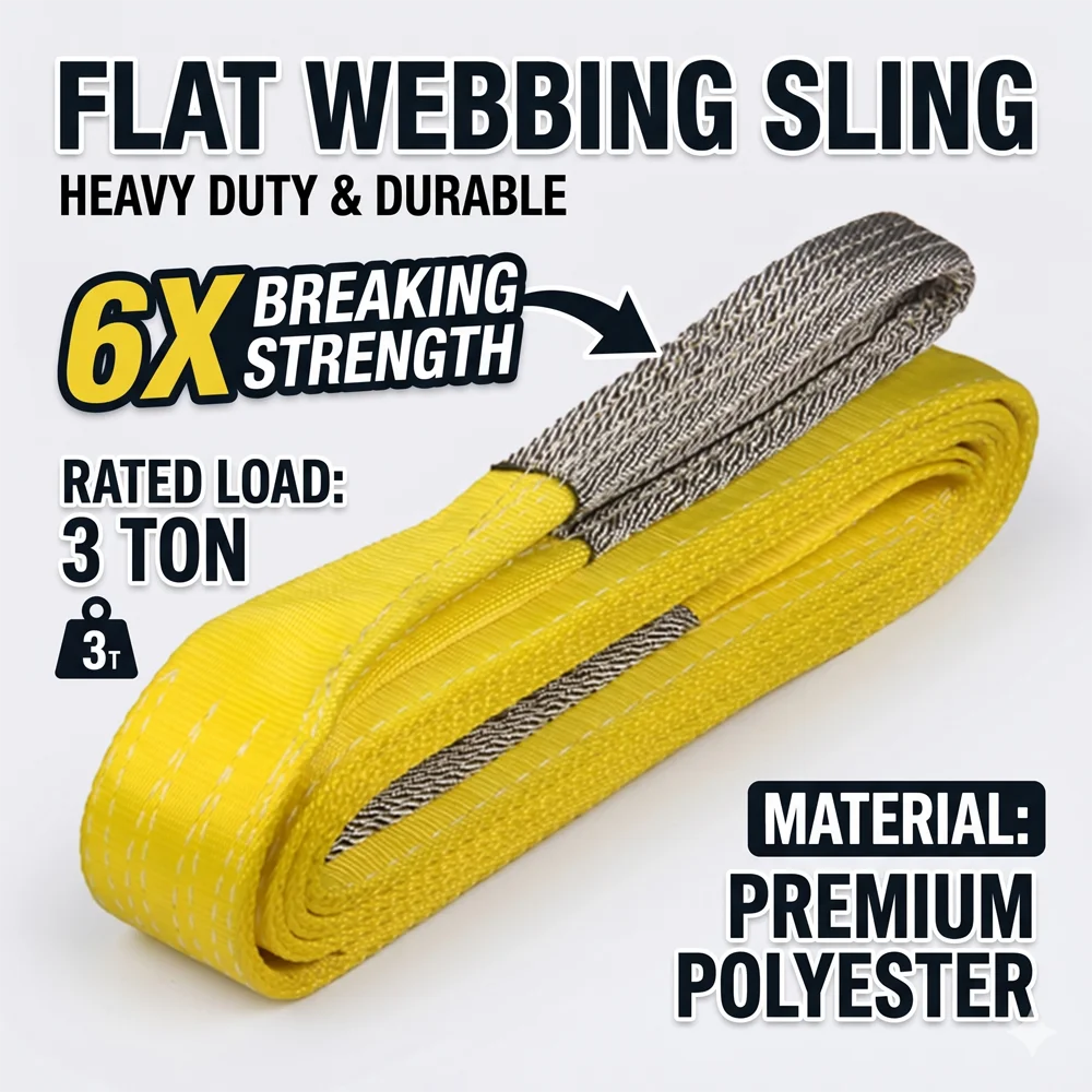 

Industrial Lifting Strap, 6 Times Breaking Strength, Colored Flat Polyester Lifting Strap, 3 Ton Capacity, Reinforced with Loops
