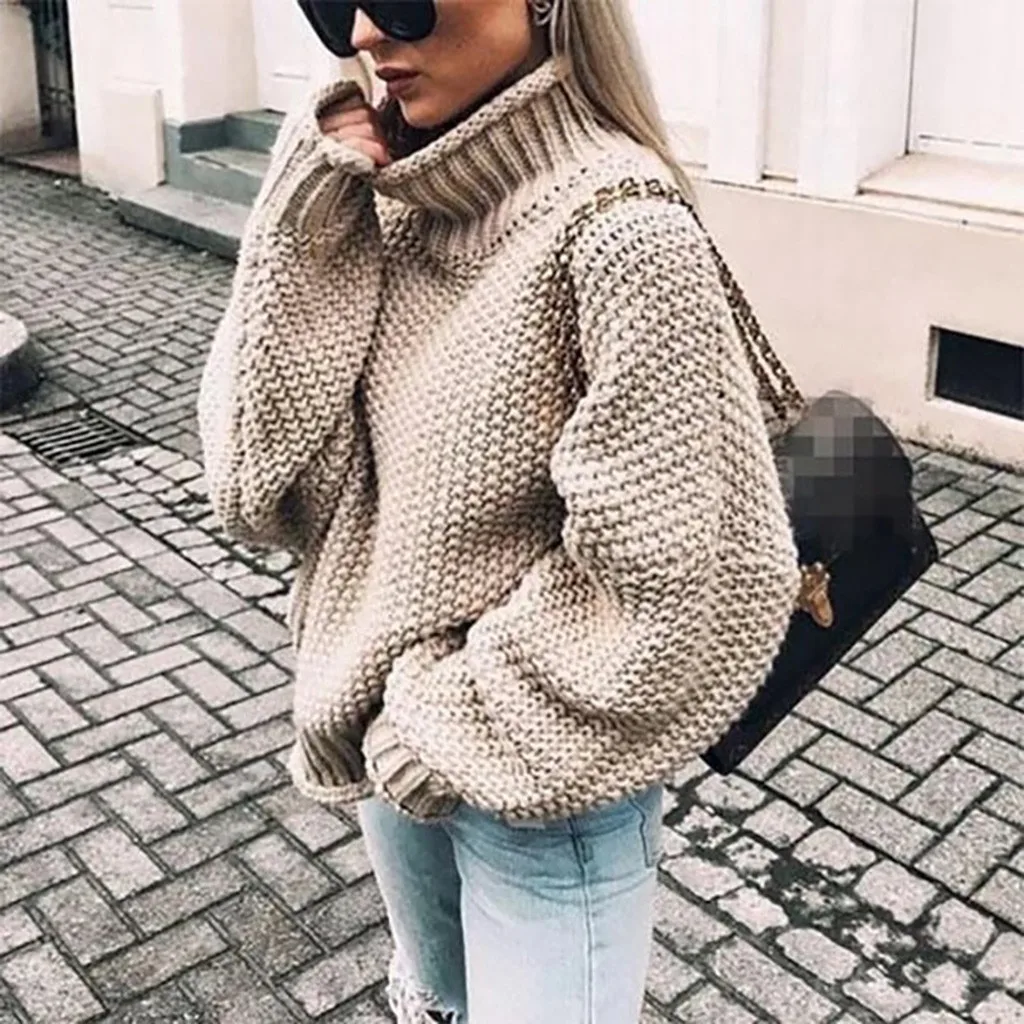 Sweater Womens Retro Pullover Turtleneck Fashion New  Autumn Winter Knit Hot Style Bold Lines Pullovers Female Woman Clothing