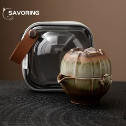 Retro Kiln Change Love of Butterfly Tea Set Kit Japanese Tea Set Complete Set Household Tea Maker Outdoor Tote Bag Collection
