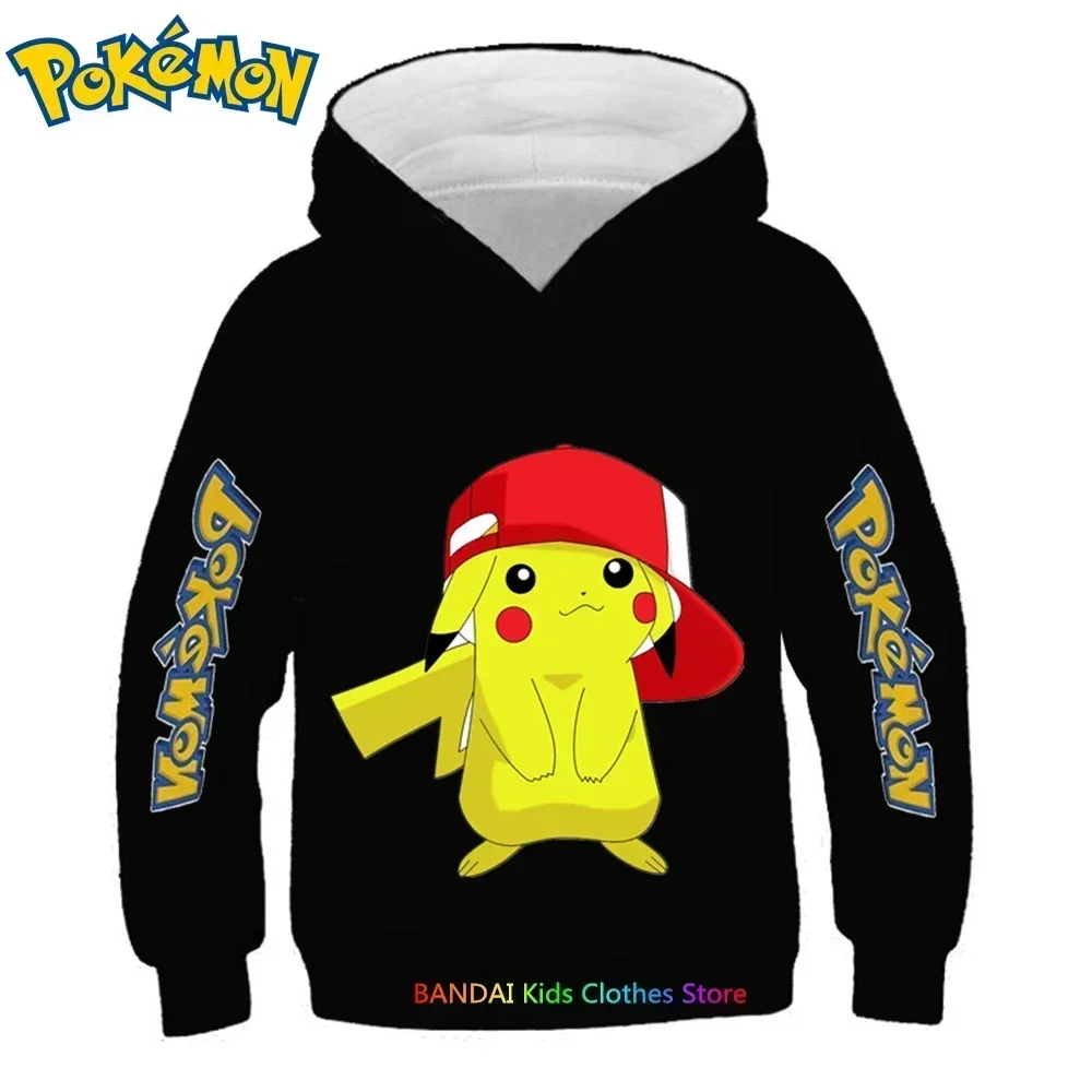 4-14 Years Kids Kawaii Pokemon Hoodies Pikachu Sweatshirt Long Sleeve Children Clothes Boys Girl Cool Cute Kids Tops