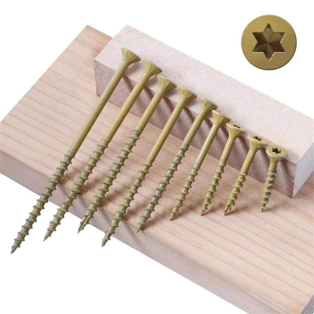 100pcs 38mm-100mm Woodworking Countersunk Head Long Screws T25 Torx Plum Slotted Rustproof Outdoor Hardwood Deck Screws