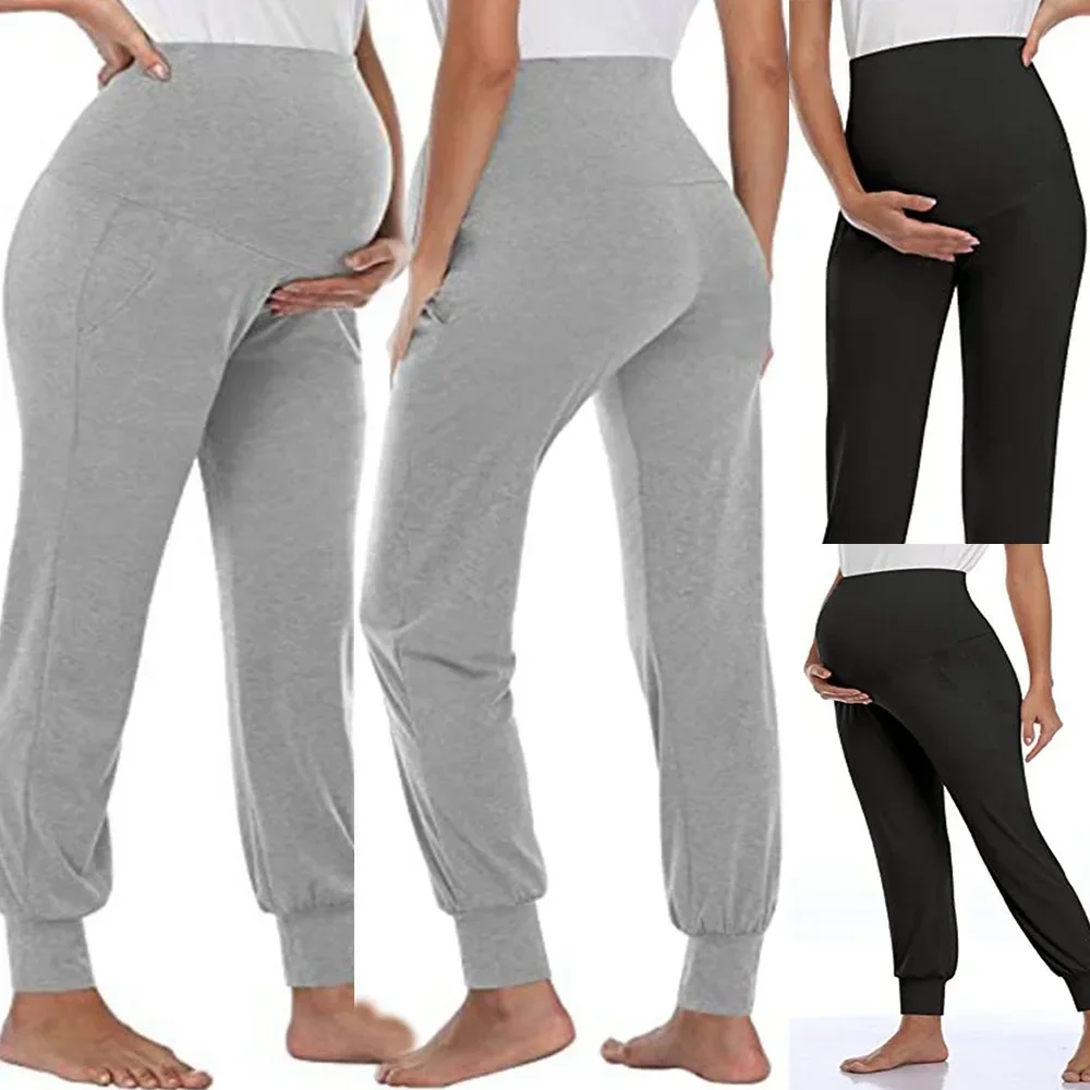 

Spring Maternity Women's Casual Pants Premama Solid High Waist Strechy Lounge Trousers For Pregnant Women Joggers With Pockets