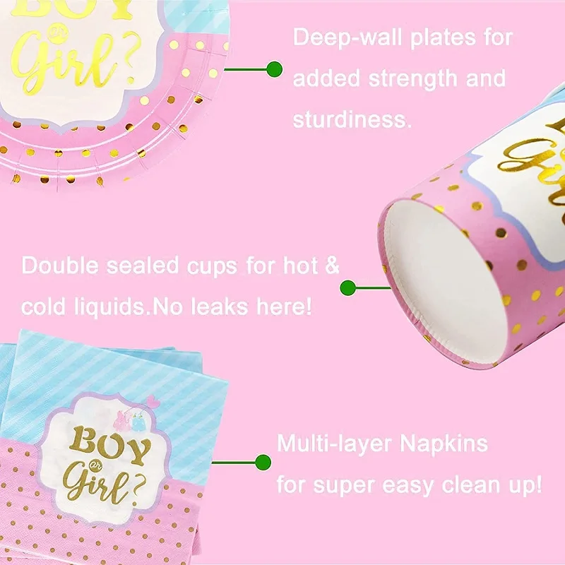 Gender Reveal decorazioni per feste Boy o Girl Gender Reveal piatti e tovaglioli forniture per giochi di rivelazione di genere Baby Shower Decor
