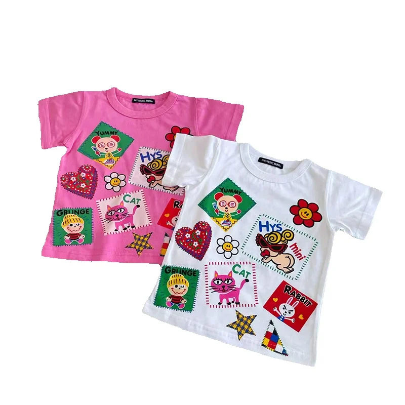

2025 Spring/Summer New Clearance: Children's Summer New Product Cartoon 100 Cotton Comfortable Cute Cartoon Full Print Pink T
