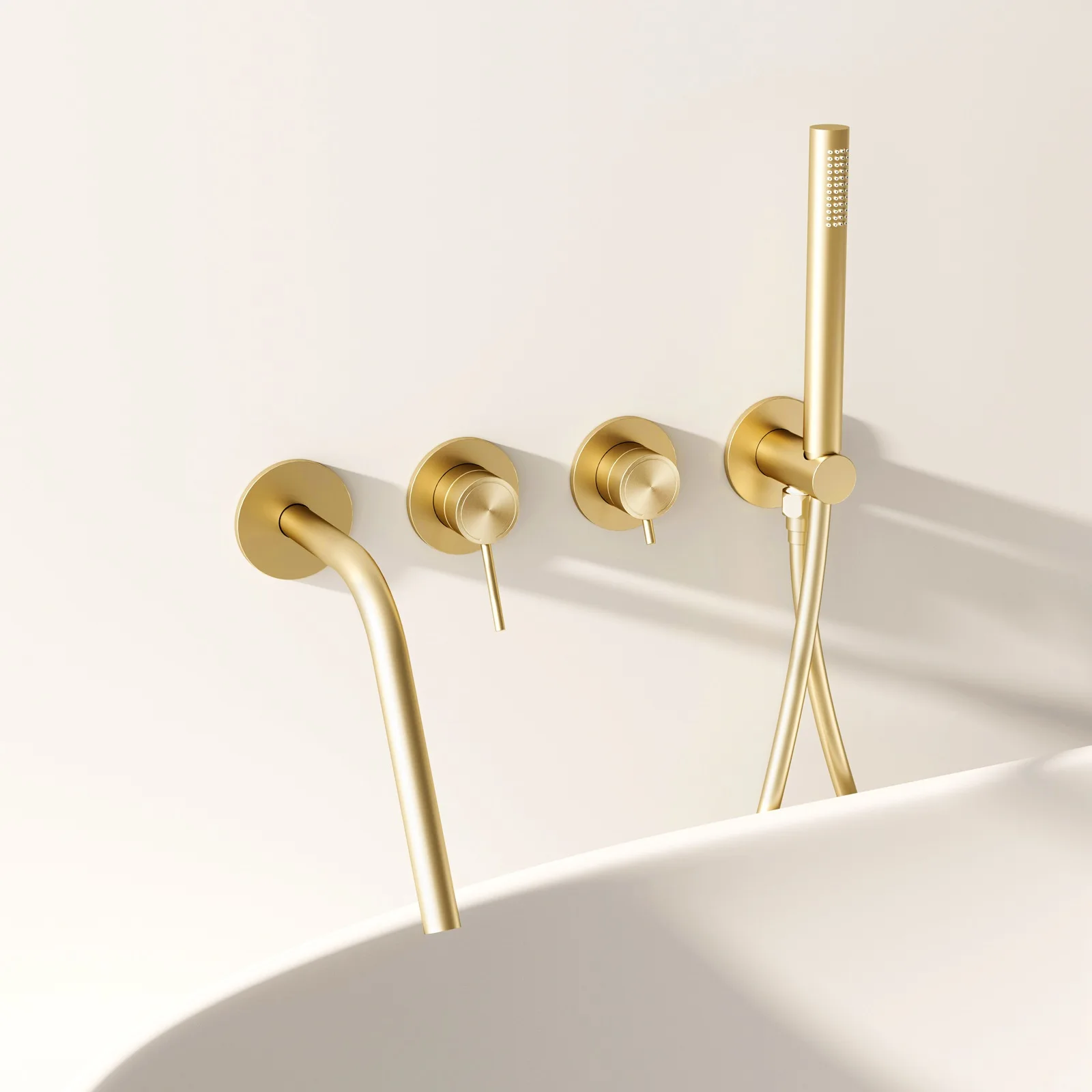 

Матовый золотой настенный смеситель для ванны, полностью медный, для горячей и холодной воды, встроенный душ