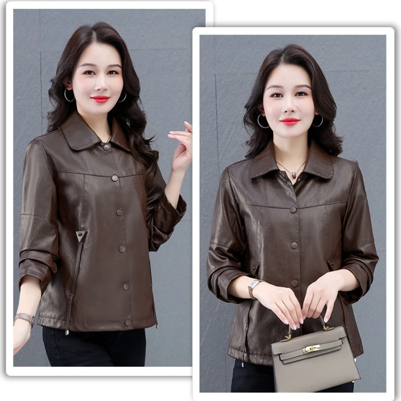 가죽 재킷 여성 봄 가을 숏 재킷 코트 2025 신상 가을 겨울 라펠 PU 가죽 재킷 여성 아우터 캐주얼 탑스