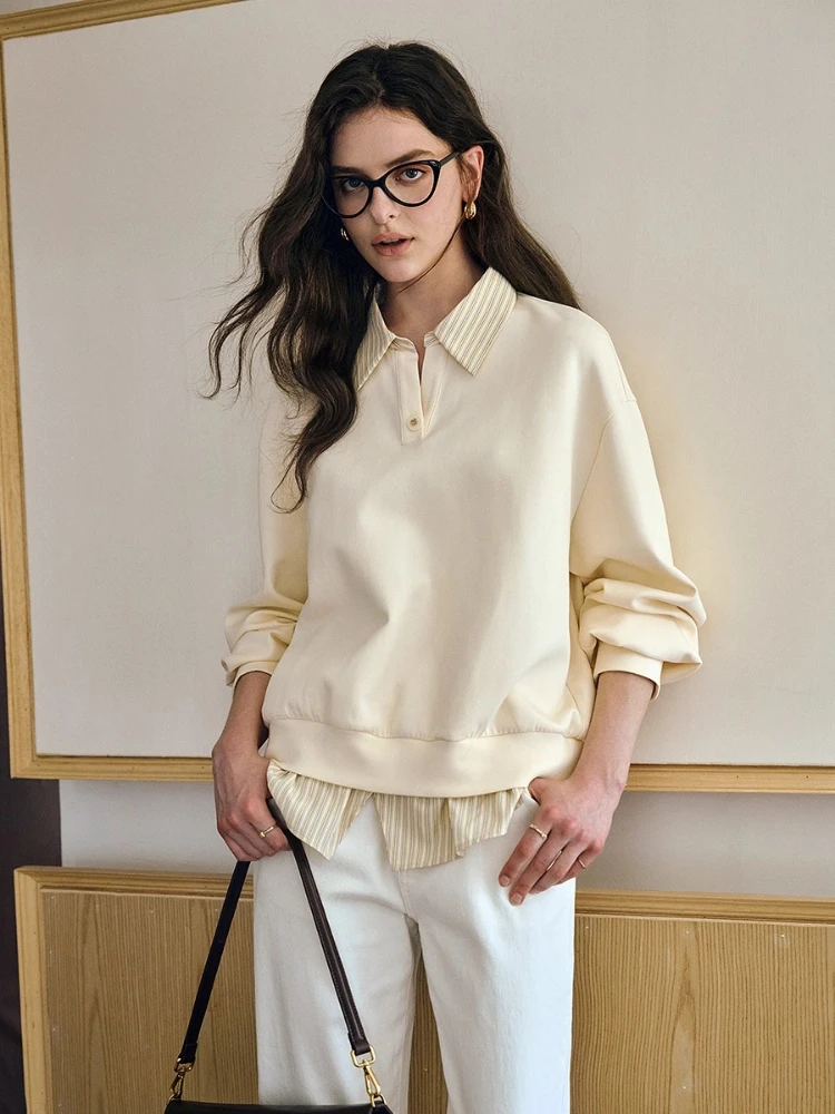 OLrain Pullover Sweatshirts Women's Mock Two-piece Pullovers Long Sleeve Pullover Knitted Woman 2025 Autumn Tops O57QR000693